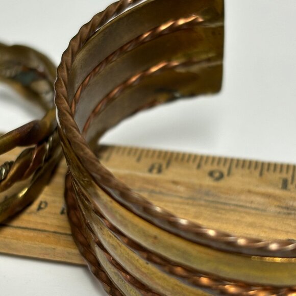 2 vintage mixed/married metals copper silver and brass cuff style bra… - Picture 7 of 13